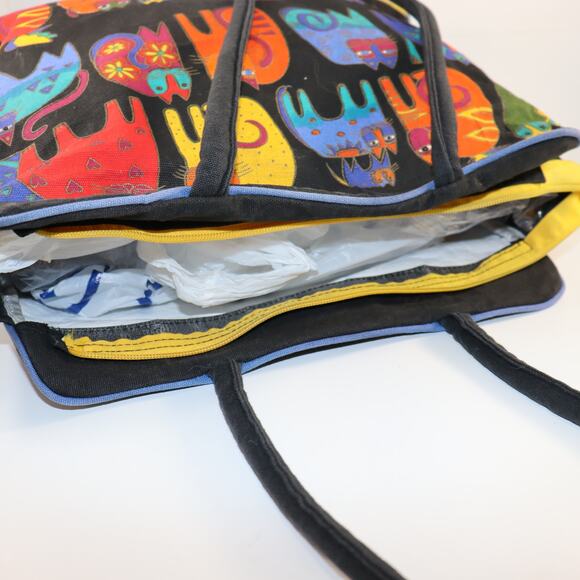 Laurel Burch Colorful Cat Tote Bag w/ Matching Zip Pouch - Picture 7 of 8